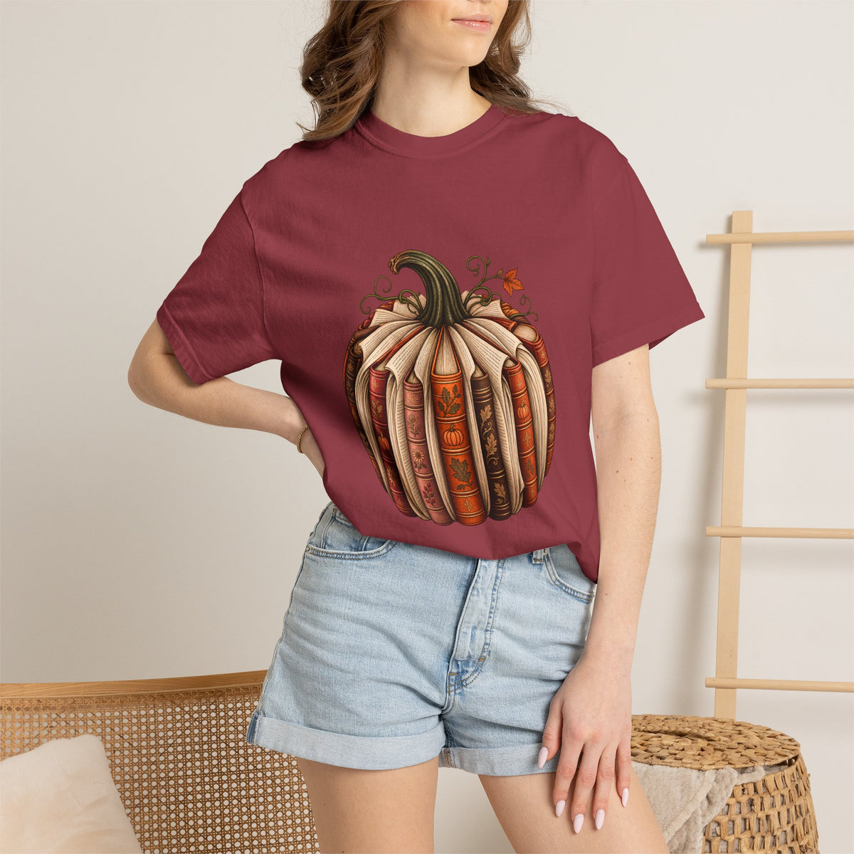 Comfort Colors® Book Pumpkin T-Shirt, Fall Reading Lover Gift, Vintage Autumn Bookish Gift, Cozy Librarian Teacher Pumpkin Graphic Tee