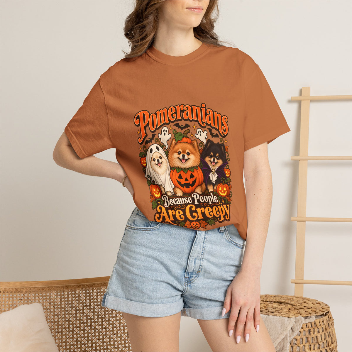 Comfort Colors® Pomeranians Because People Are Creepy Shirt, Funny Pomeranian Lover Gift, Halloween Dog Mom Graphic Tee, Spooky Pom Dog Gift