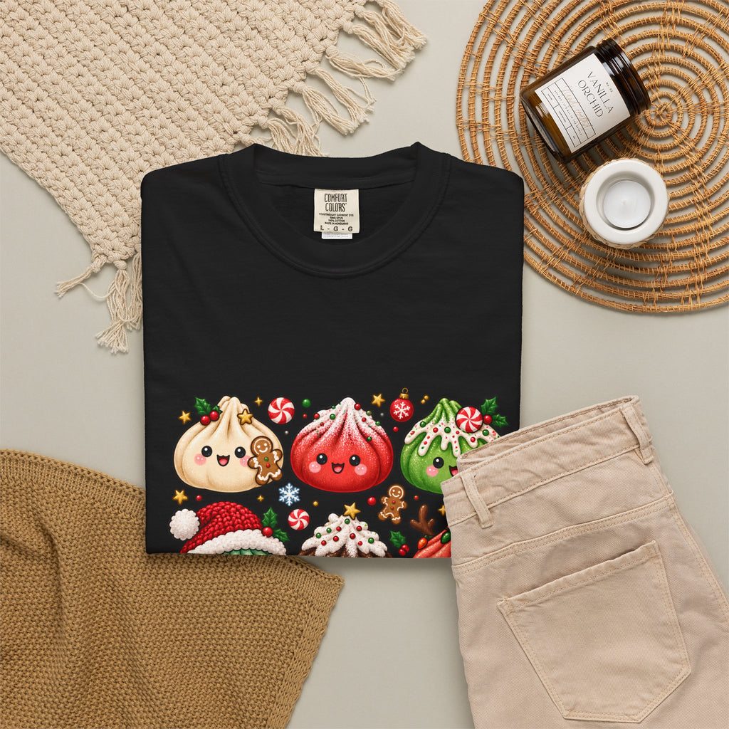 T-shirt de Noël mignon « Comfort Colors® » avec raviolis, cadeau kawaii pour amateur de cuisine pour les fêtes, pour les fans de raviolis, cadeau gourmand de Noël mignon