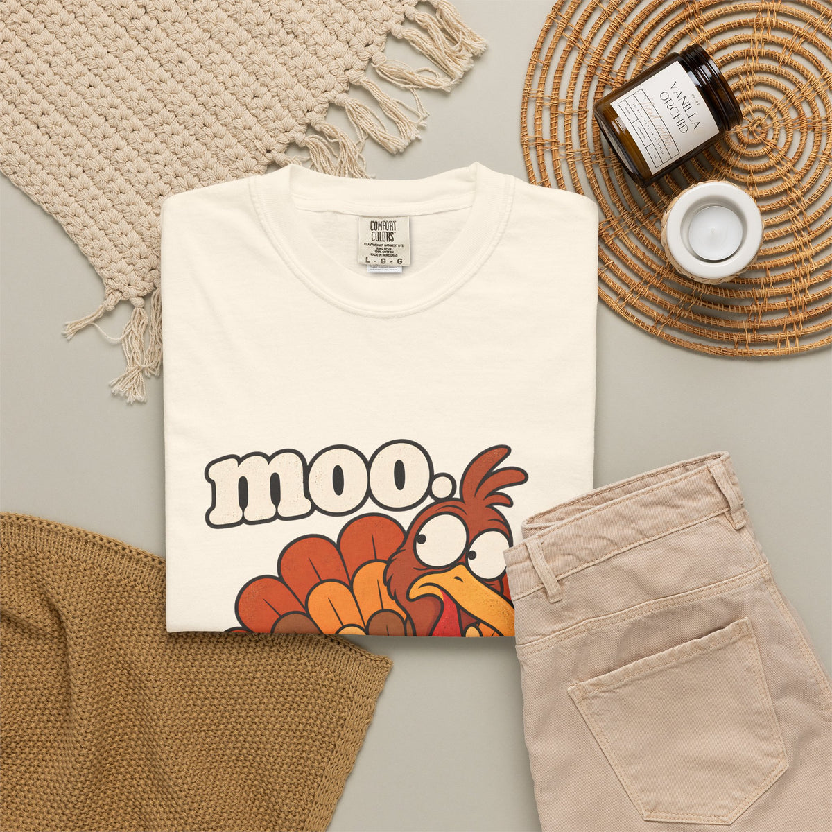 Comfort Colors® Moo Turkey T-Shirt, Funny Thanksgiving Turkey Gift, Cute Cartoon Turkey Lover Gift, Thanksgiving Dinner Graphic Tee