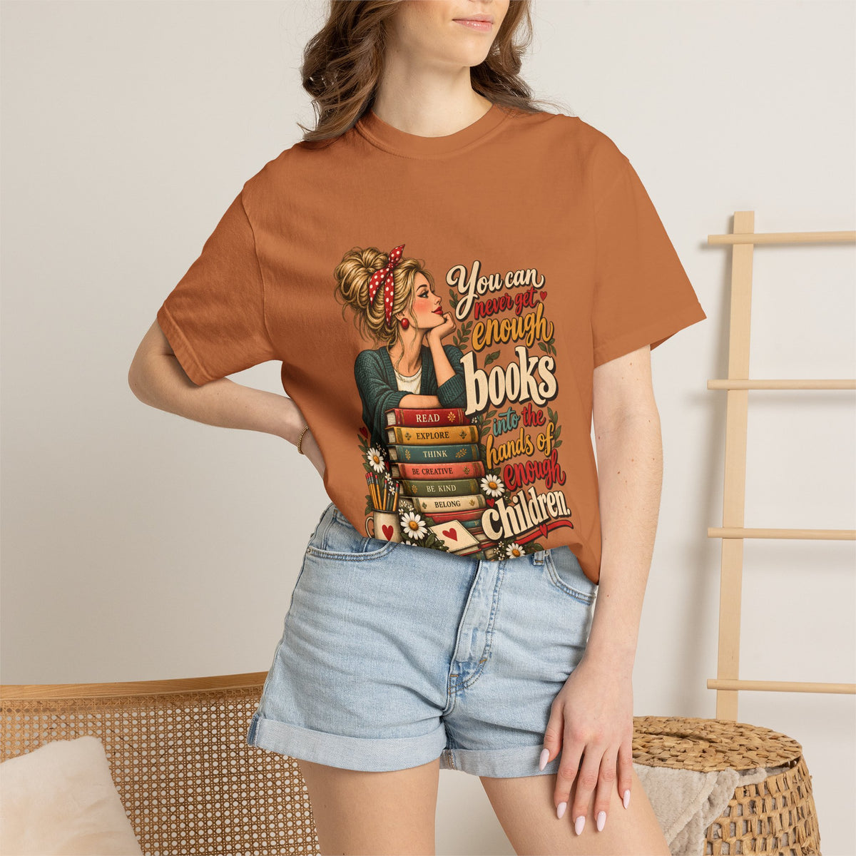 Comfort Colors® You Can Never Get Enough Books Into the Hands of Enough Children Shirt, Teacher Reading Gift, Book Lover Teacher Graphic Tee