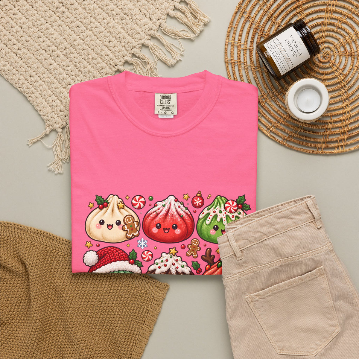 T-shirt de Noël mignon « Comfort Colors® » avec raviolis, cadeau kawaii pour amateur de cuisine pour les fêtes, pour les fans de raviolis, cadeau gourmand de Noël mignon