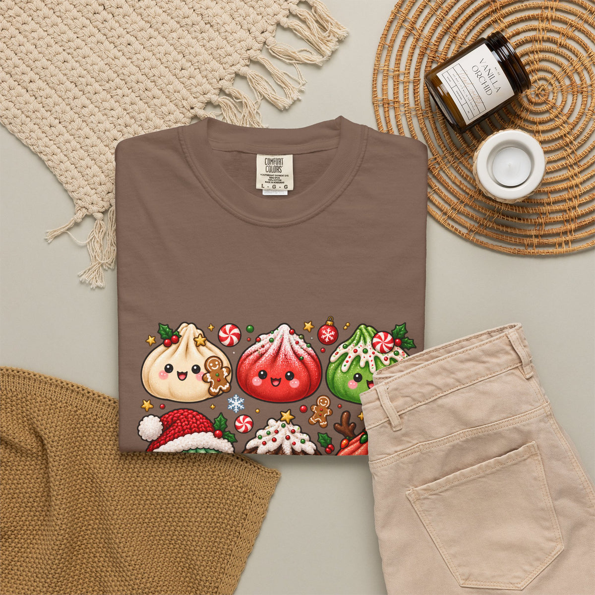 T-shirt de Noël mignon « Comfort Colors® » avec raviolis, cadeau kawaii pour amateur de cuisine pour les fêtes, pour les fans de raviolis, cadeau gourmand de Noël mignon
