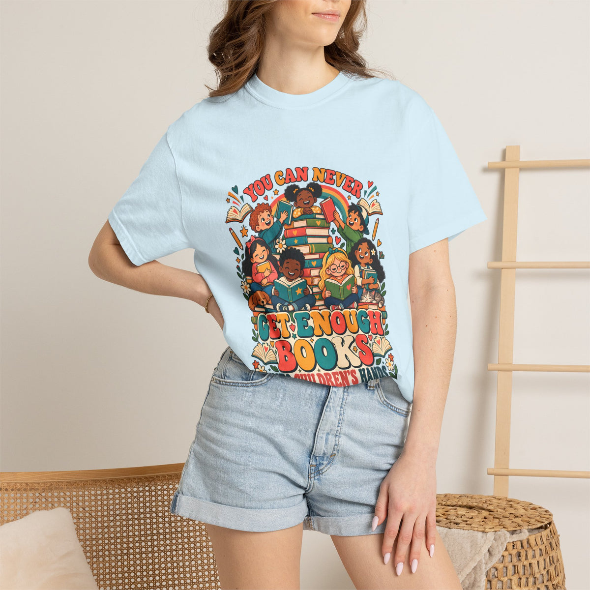 Comfort Colors® You Can Never Get Enough Books Into Children's Hands T-Shirt, Reading Teacher Gift, Literacy Advocate Kids Books Graphic Tee