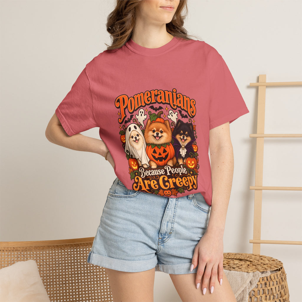 Comfort Colors® Pomeranians Because People Are Creepy Shirt, Funny Pomeranian Lover Gift, Halloween Dog Mom Graphic Tee, Spooky Pom Dog Gift