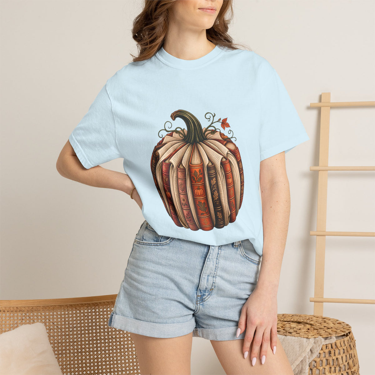 Comfort Colors® Book Pumpkin T-Shirt, Fall Reading Lover Gift, Vintage Autumn Bookish Gift, Cozy Librarian Teacher Pumpkin Graphic Tee