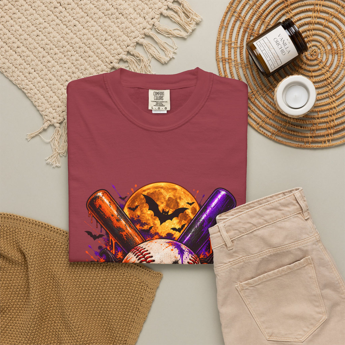T-shirt de baseball Halloween Comfort Colors®, cadeau de joueur de baseball effrayant, t-shirt graphique pour amateur de baseball citrouille, t-shirt de fan de sport pour Halloween