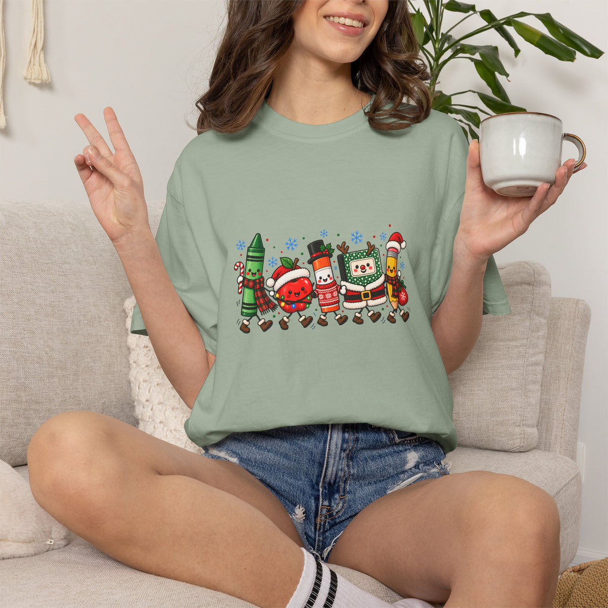 Comfort Colors® Christmas School Supplies T-Shirt, Cute Teacher Holiday Gift, Festive Classroom Teacher Gift, Teacher Gift