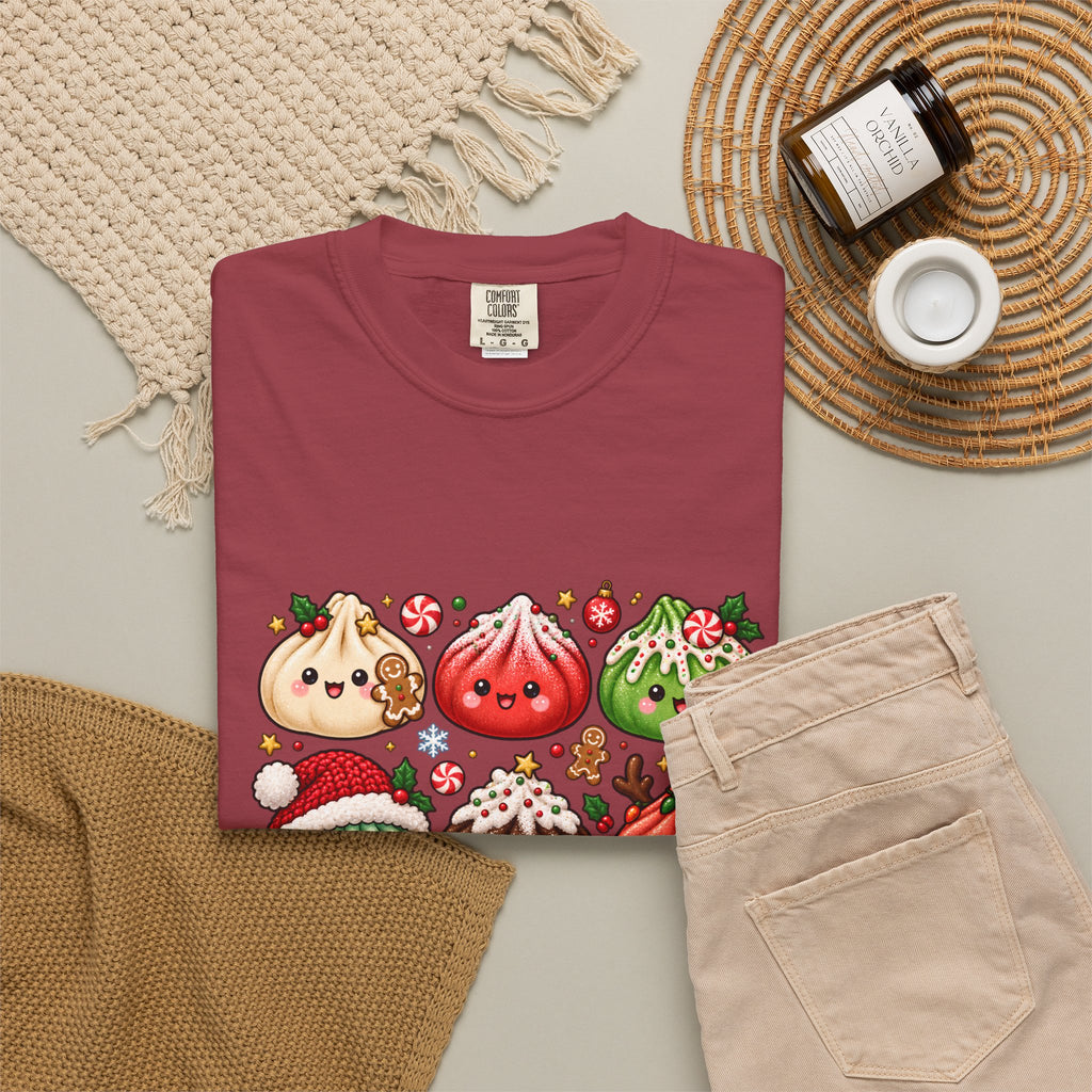 T-shirt de Noël mignon « Comfort Colors® » avec raviolis, cadeau kawaii pour amateur de cuisine pour les fêtes, pour les fans de raviolis, cadeau gourmand de Noël mignon