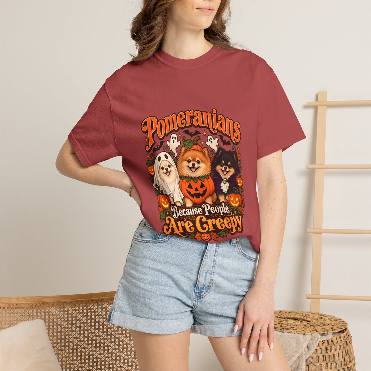 Comfort Colors® Pomeranians Because People Are Creepy Shirt, Funny Pomeranian Lover Gift, Halloween Dog Mom Graphic Tee, Spooky Pom Dog Gift