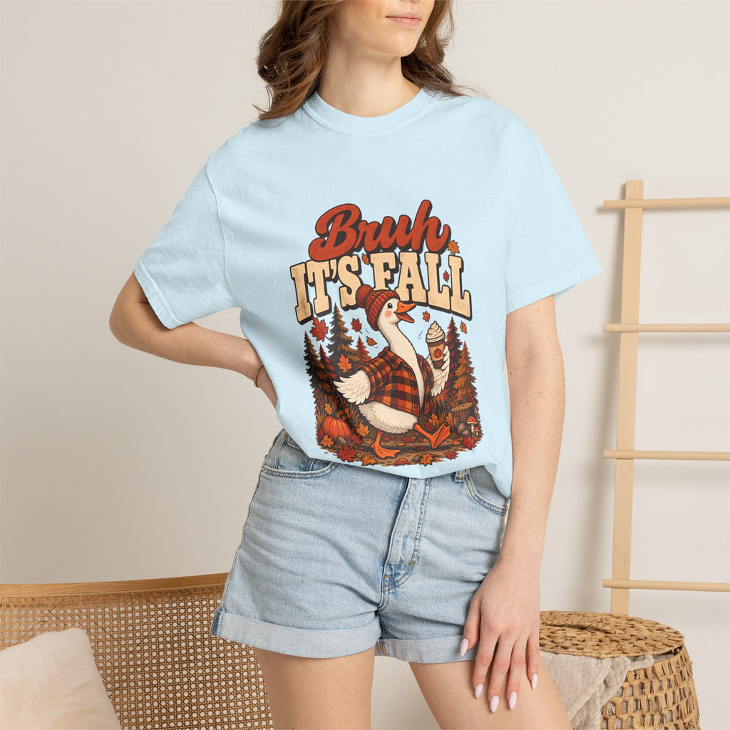 Comfort Colors® Bruh Its Fall T-Shirt, Funny Autumn Goose Lover Gift, Pumpkin Spice Coffee Gift, Retro Cozy Fall Season Graphic Tee