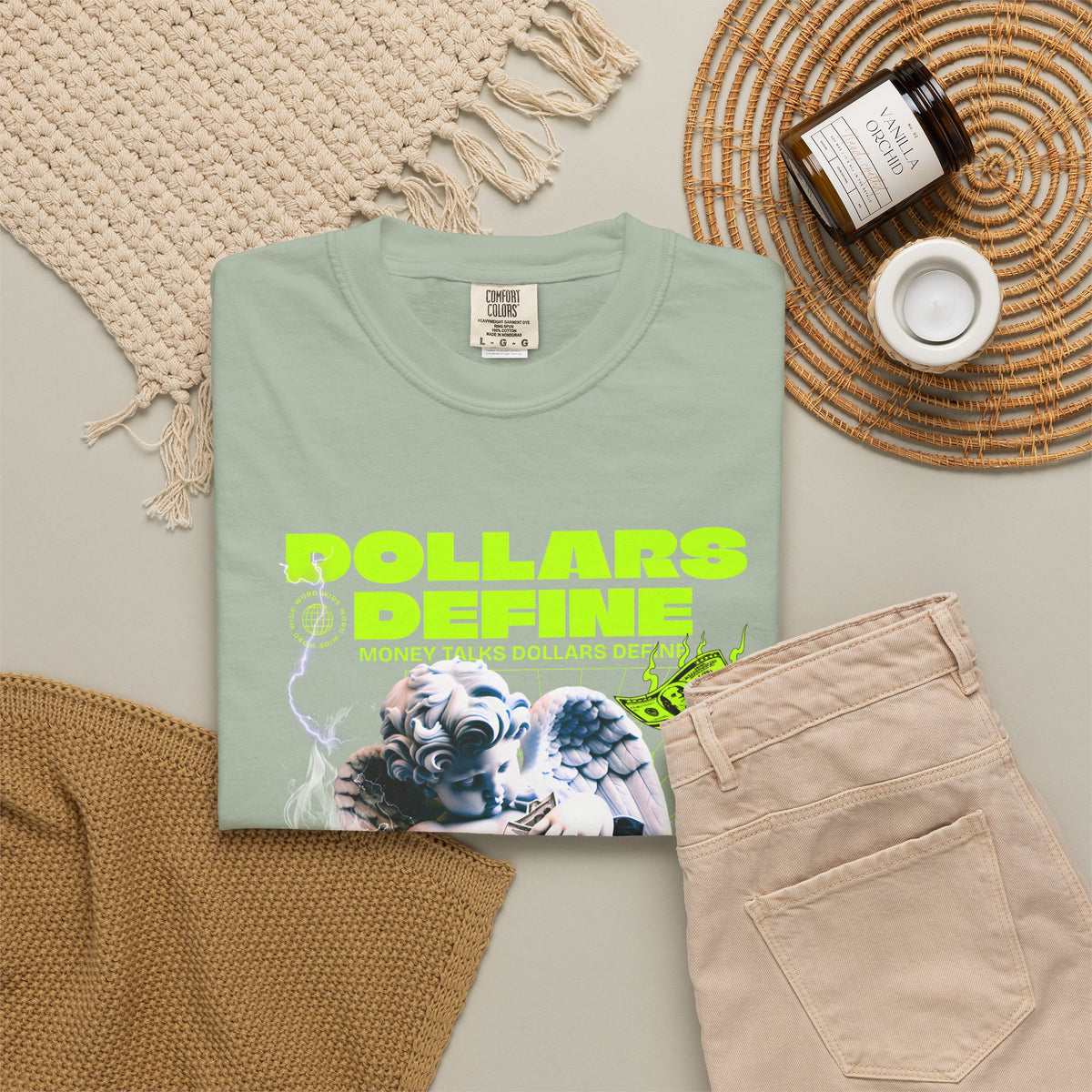 Camiseta de ángel Comfort Colors® Dollars Define Money, camiseta de cultura del esfuerzo, diseño de ropa urbana, regalo motivacional, arte de moda urbana