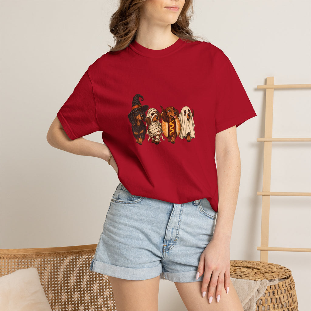 Comfort Colors® Halloween Dachshund T-Shirt, Spooky Wiener Dog Lover Gift, Cute Sausage Dog Costume Shirt, Doxie Halloween Pet Mom Shirt