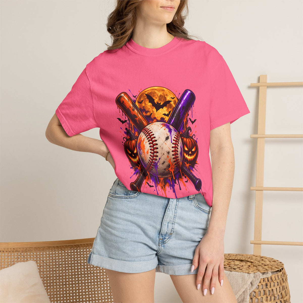 Comfort Colors® Halloween Baseball T-Shirt, Spooky Baseball Player Gift, Pumpkin Baseball Lover Graphic Tee, Halloween Sports Fan Shirt