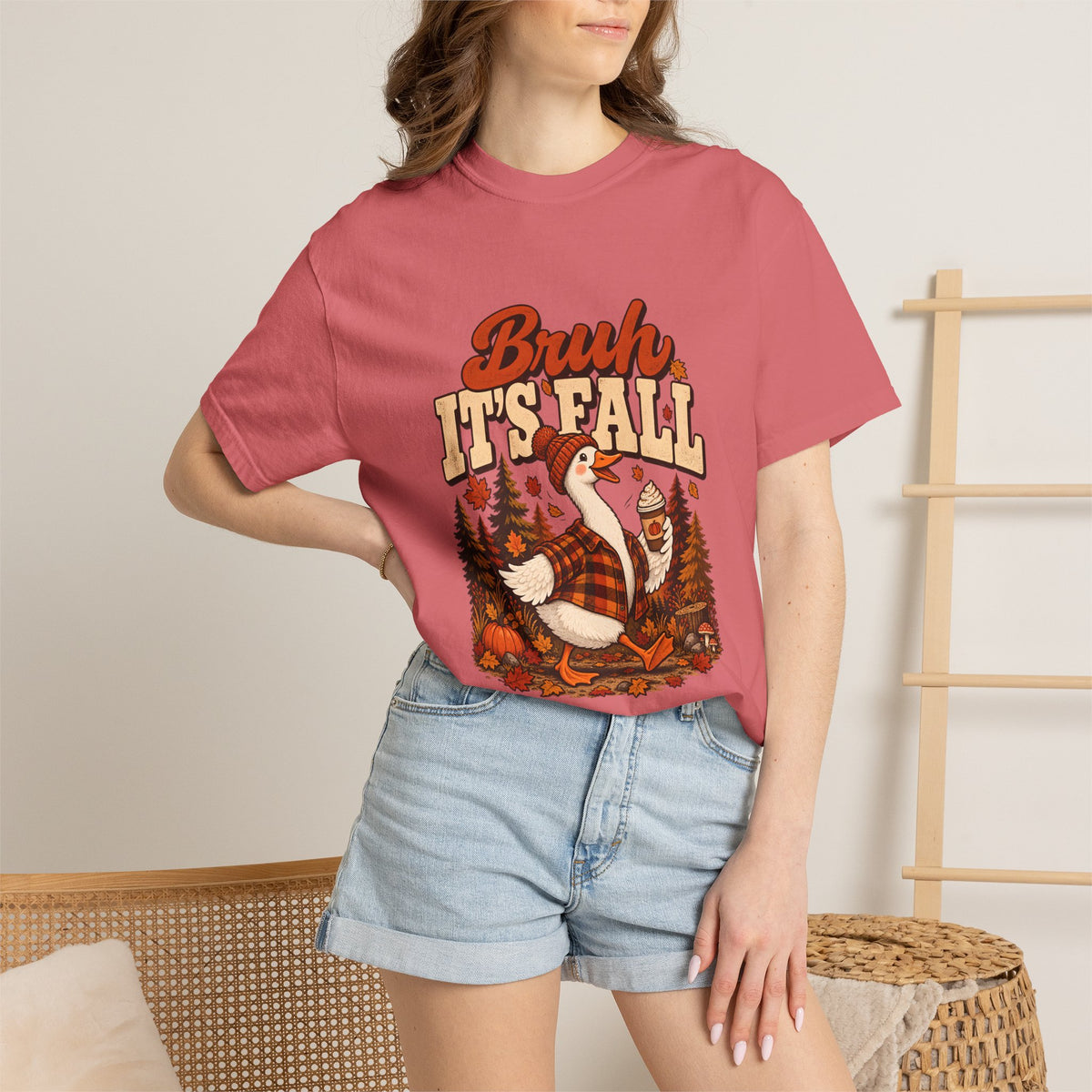 Comfort Colors® Bruh Its Fall T-Shirt, Funny Autumn Goose Lover Gift, Pumpkin Spice Coffee Gift, Retro Cozy Fall Season Graphic Tee