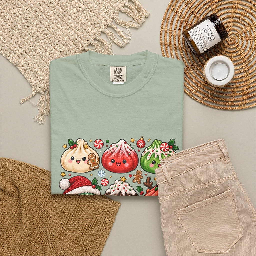 T-shirt de Noël mignon « Comfort Colors® » avec raviolis, cadeau kawaii pour amateur de cuisine pour les fêtes, pour les fans de raviolis, cadeau gourmand de Noël mignon