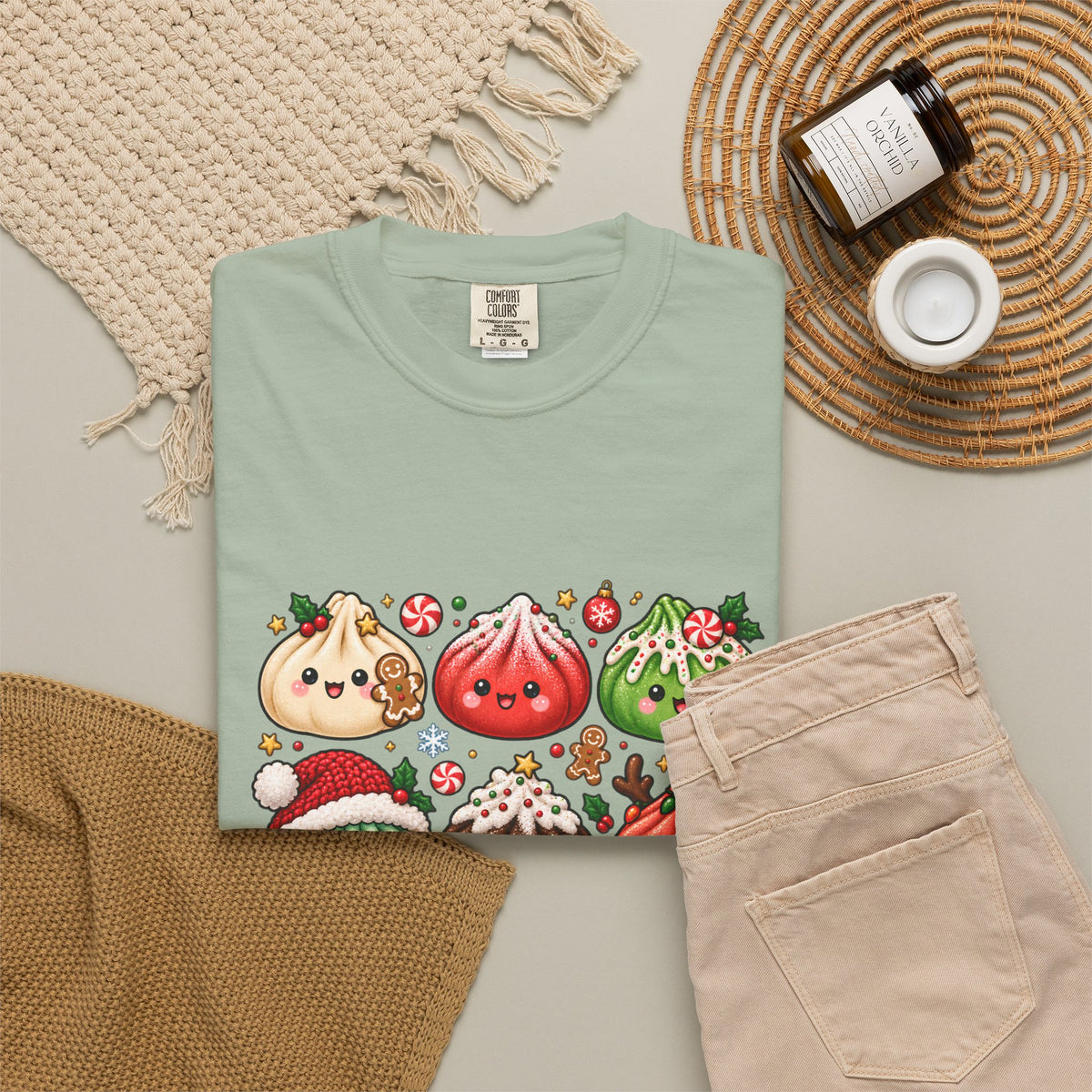 T-shirt de Noël mignon « Comfort Colors® » avec raviolis, cadeau kawaii pour amateur de cuisine pour les fêtes, pour les fans de raviolis, cadeau gourmand de Noël mignon