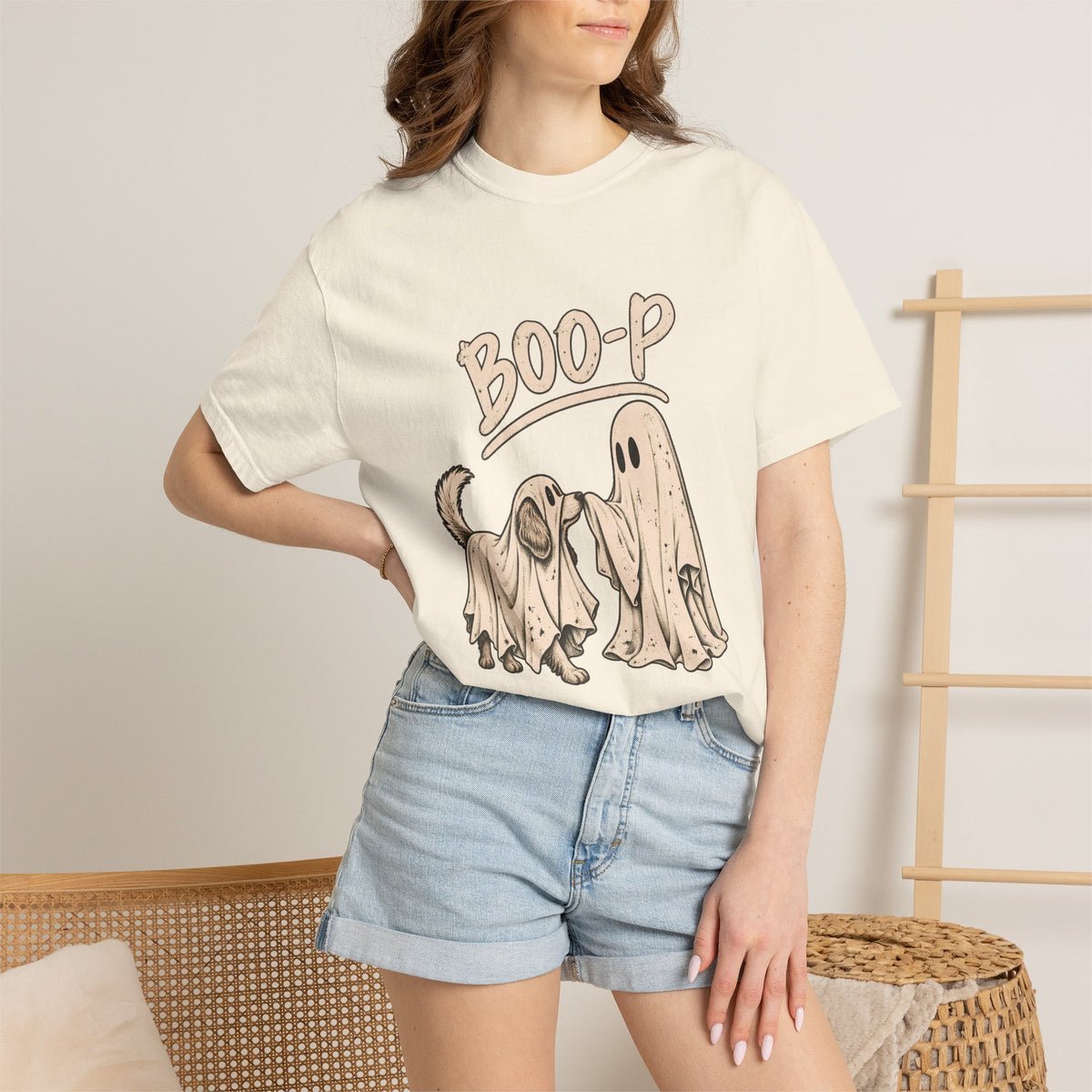 Comfort Colors® Boo-P Dog T-Shirt, Funny Ghost Dog Halloween Gift, Cute Dog Lover Spooky Season Gift, Matching Ghost Costume Graphic Tee