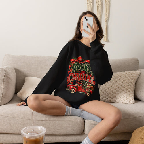 Booked for Christmas Sweatshirt, Book Lover Holiday Gift, Vintage Christmas Truck Graphic Sweatshirt, Cozy Reader Christmas Gift for Her