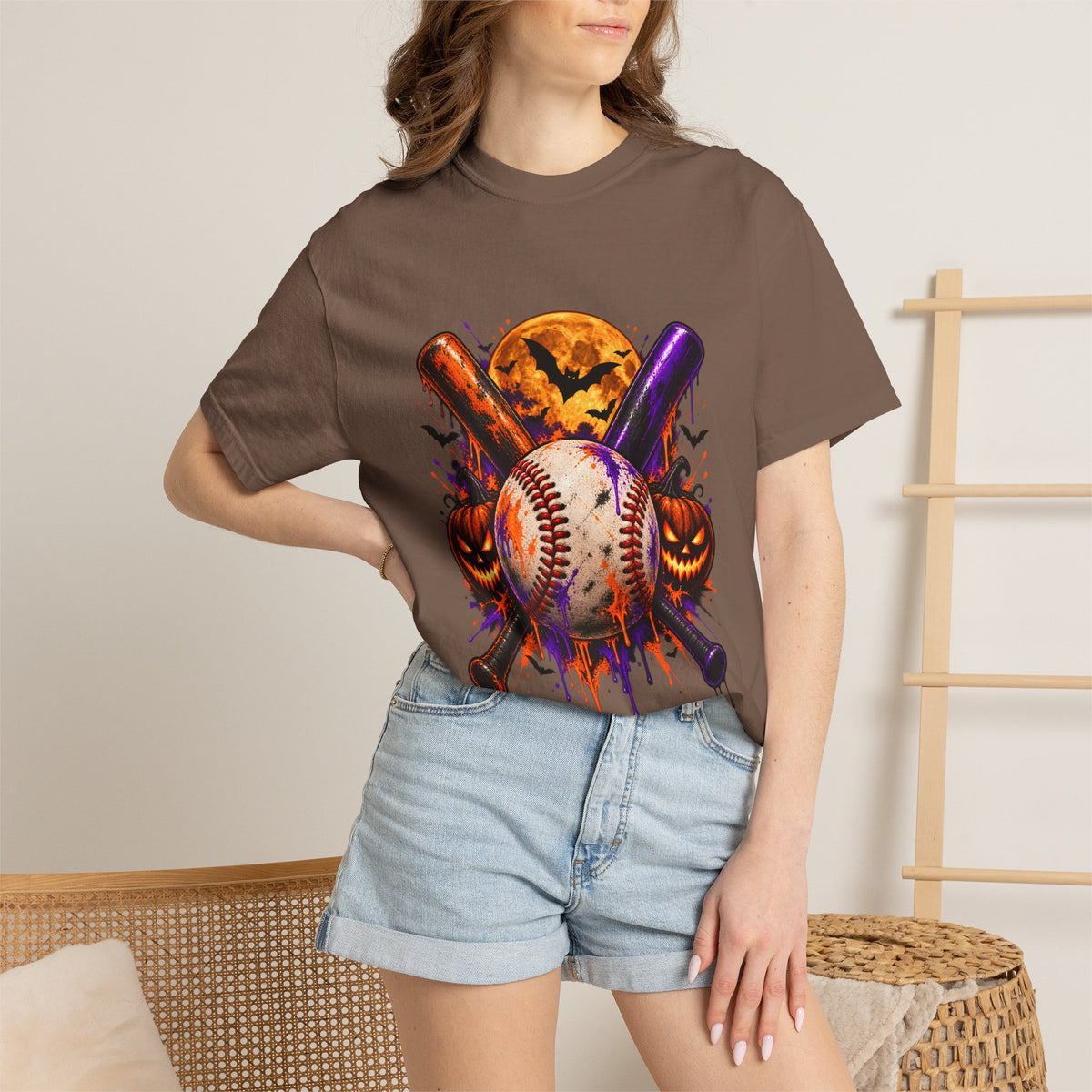 Comfort Colors® Halloween Baseball T-Shirt, Spooky Baseball Player Gift, Pumpkin Baseball Lover Graphic Tee, Halloween Sports Fan Shirt