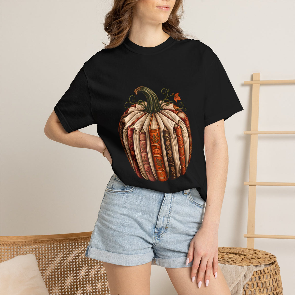 Comfort Colors® Book Pumpkin T-Shirt, Fall Reading Lover Gift, Vintage Autumn Bookish Gift, Cozy Librarian Teacher Pumpkin Graphic Tee
