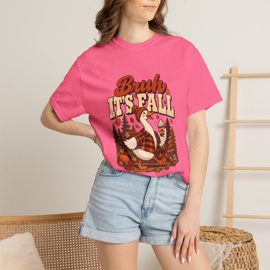 Comfort Colors® Bruh Its Fall T-Shirt, Funny Autumn Goose Lover Gift, Pumpkin Spice Coffee Gift, Retro Cozy Fall Season Graphic Tee