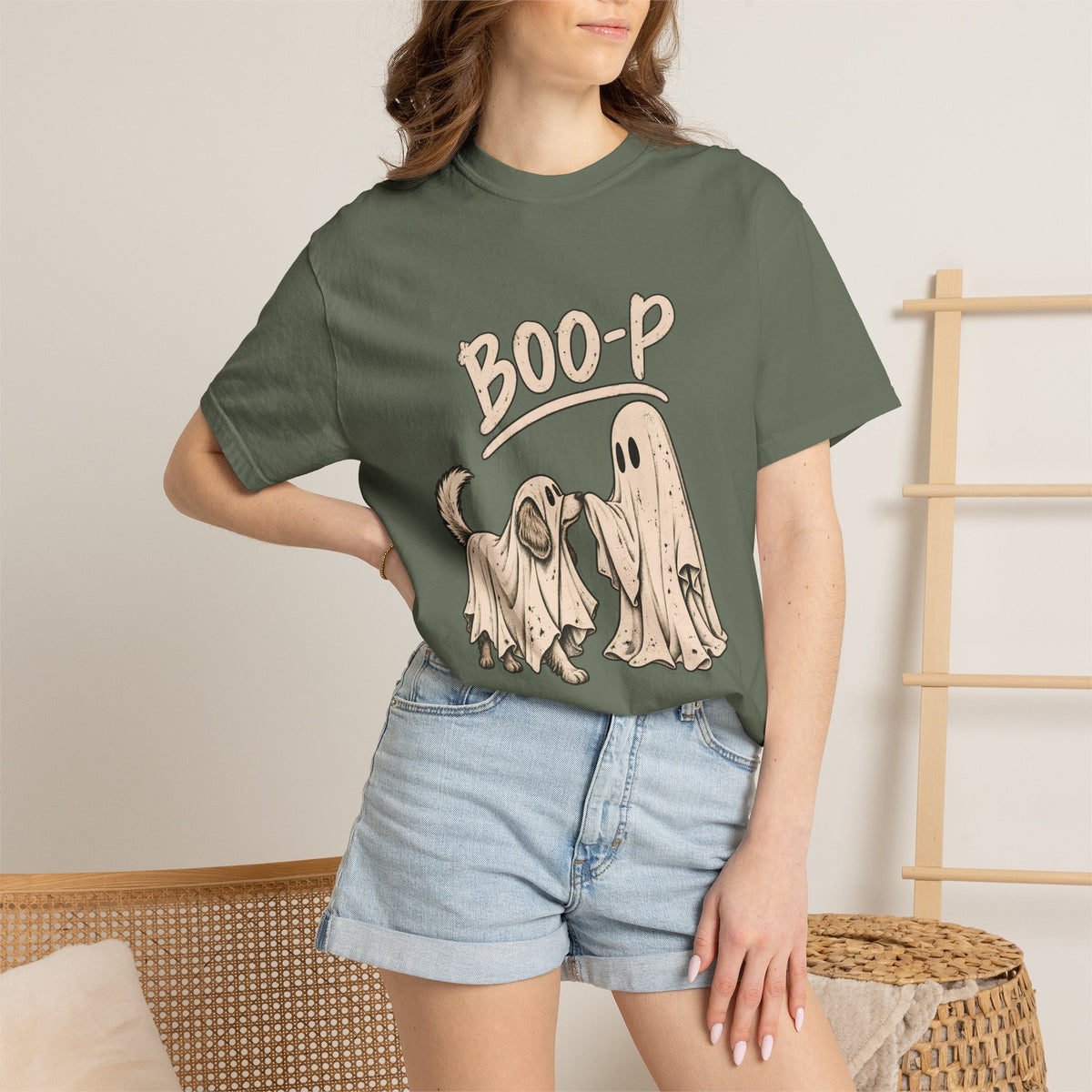 Comfort Colors® Boo-P Dog T-Shirt, Funny Ghost Dog Halloween Gift, Cute Dog Lover Spooky Season Gift, Matching Ghost Costume Graphic Tee