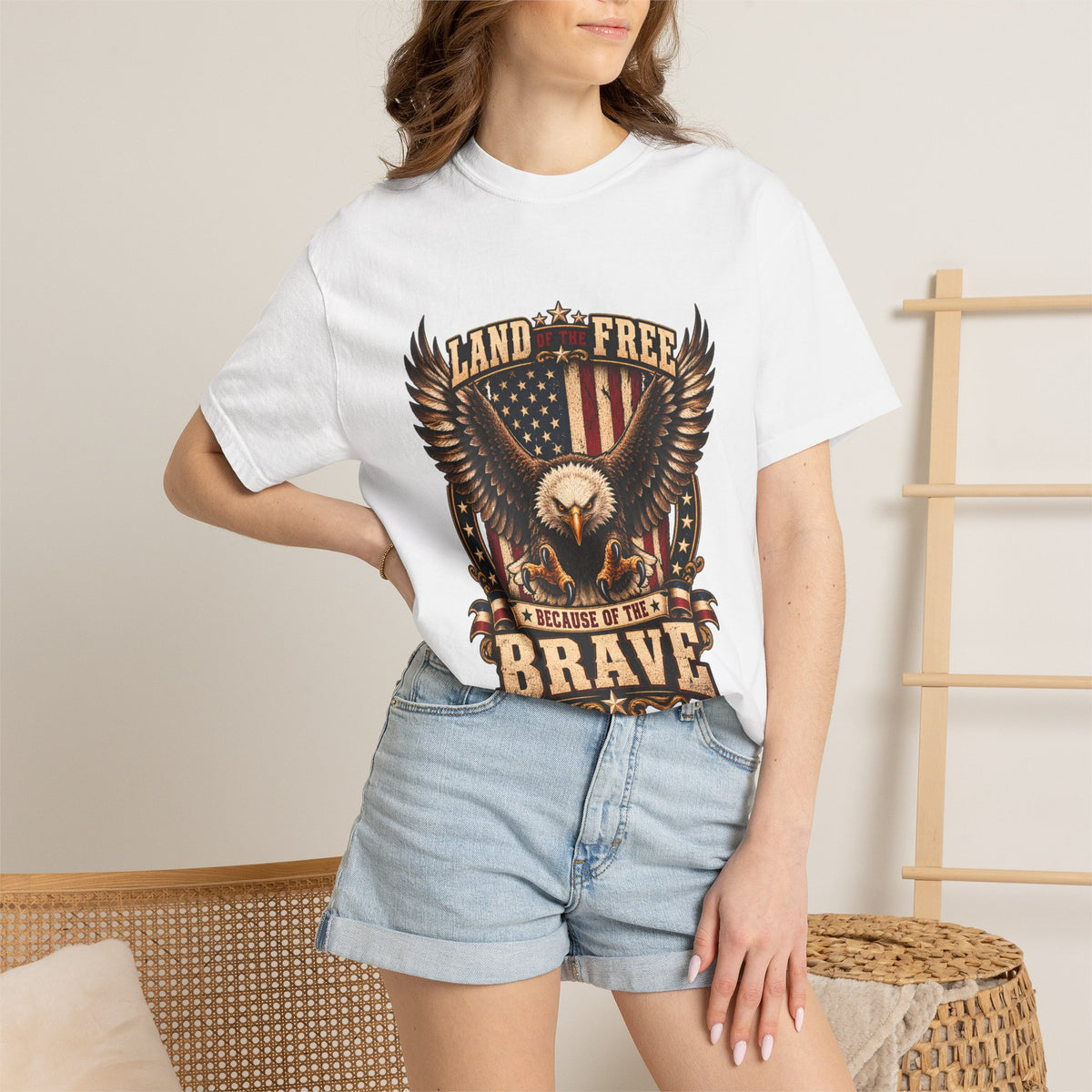 Comfort Colors® Land of the Free Because of the Brave T-Shirt, Patriotic Bald Eagle Gift, American Flag Veteran, Military Support Shirt