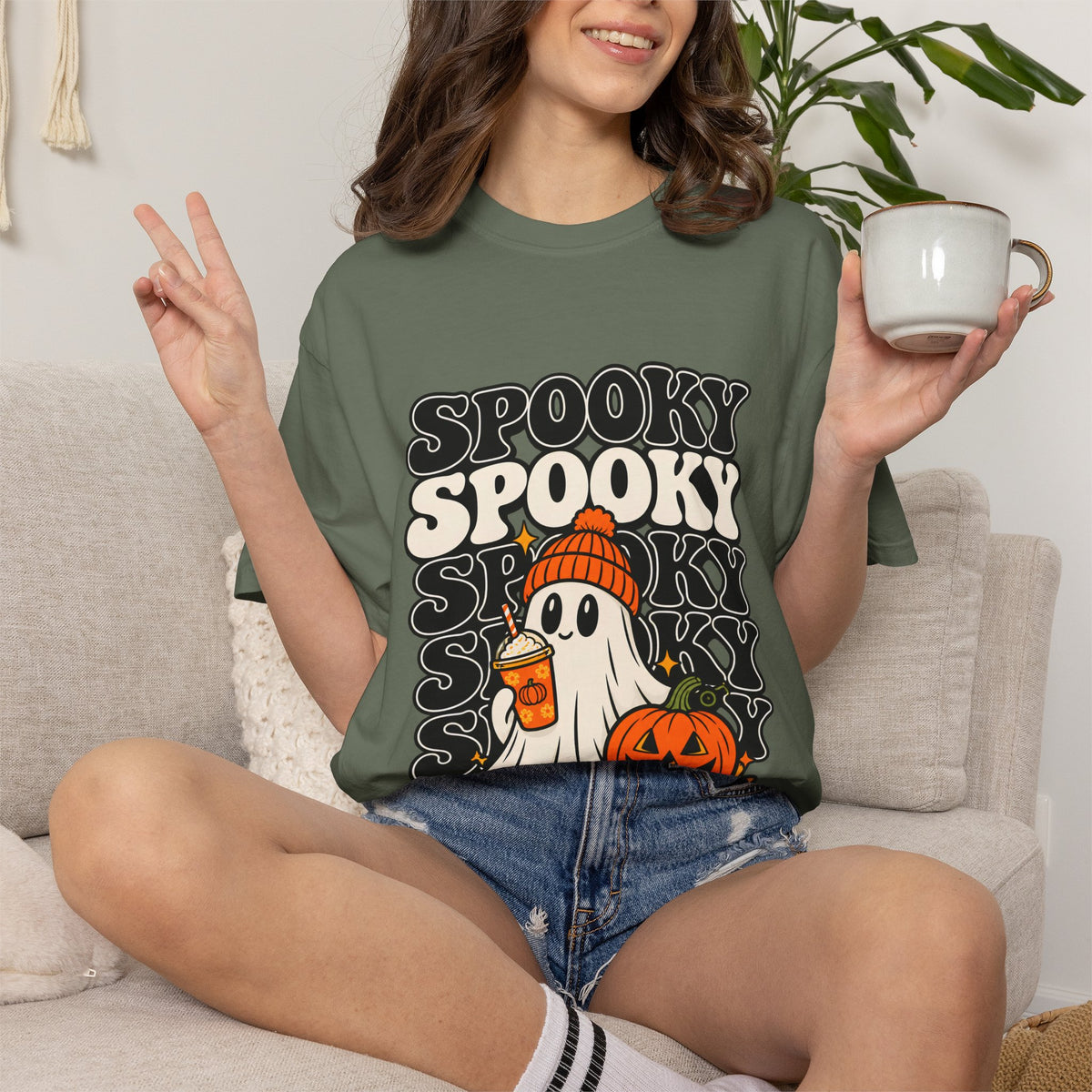 Comfort Colors® Spooky Ghost Pumpkin T-Shirt, Cute Halloween Ghost Gift, Spooky Pumpkin Lover Gift, Vintage Halloween Graphic Tee