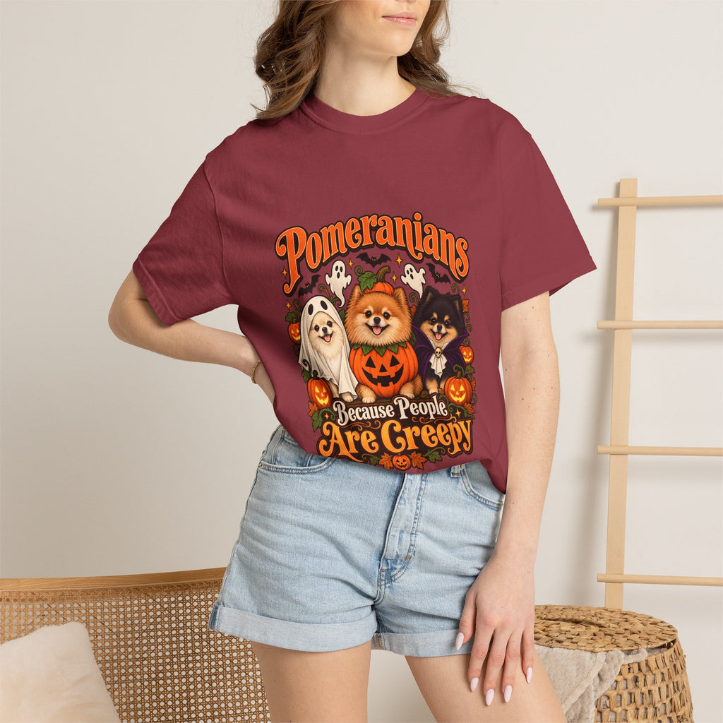 Comfort Colors® Pomeranians Because People Are Creepy Shirt, Funny Pomeranian Lover Gift, Halloween Dog Mom Graphic Tee, Spooky Pom Dog Gift