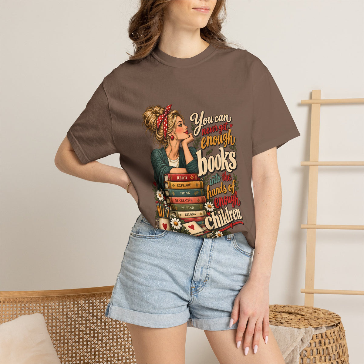 Comfort Colors® You Can Never Get Enough Books Into the Hands of Enough Children Shirt, Teacher Reading Gift, Book Lover Teacher Graphic Tee