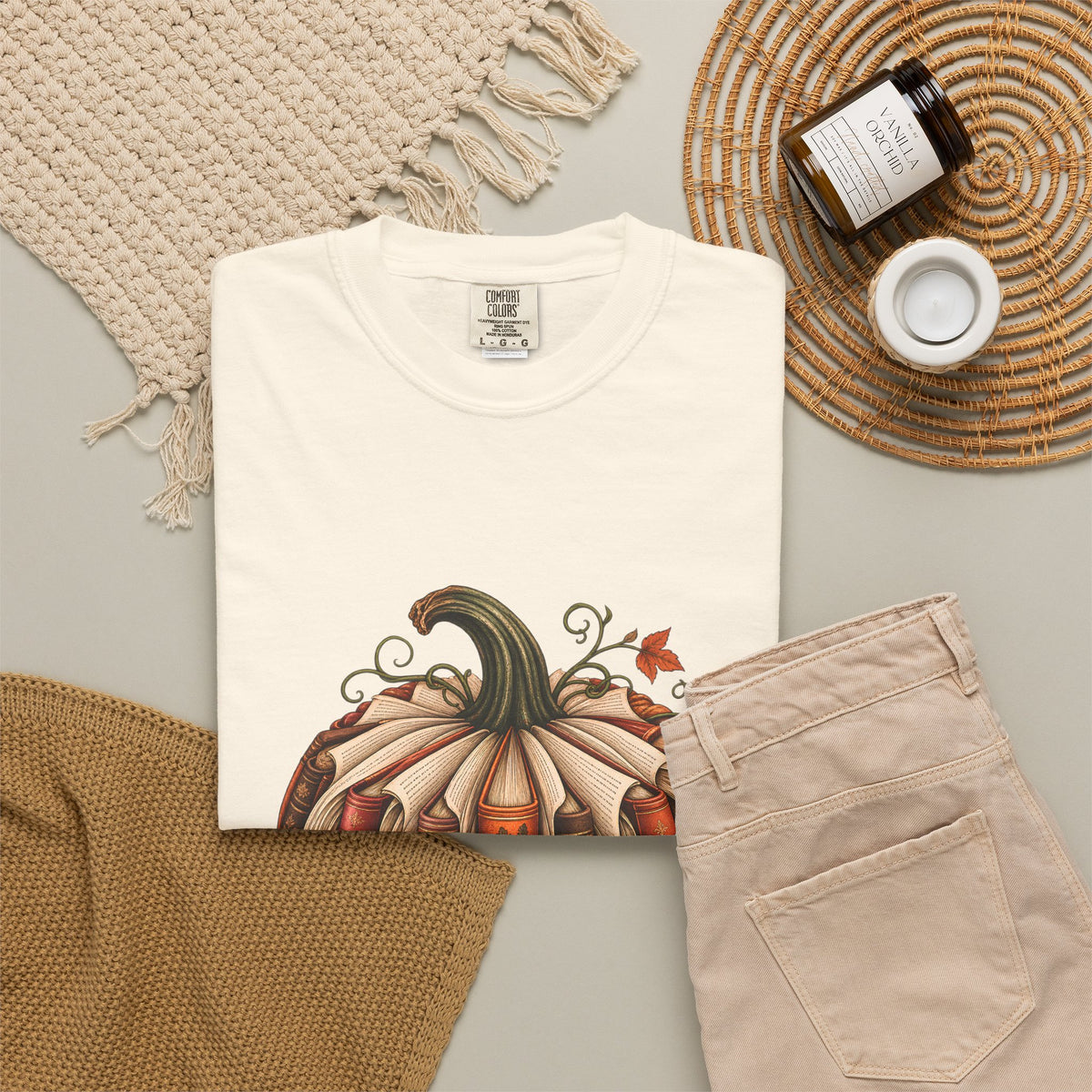 Comfort Colors® Book Pumpkin T-Shirt, Fall Reading Lover Gift, Vintage Autumn Bookish Gift, Cozy Librarian Teacher Pumpkin Graphic Tee