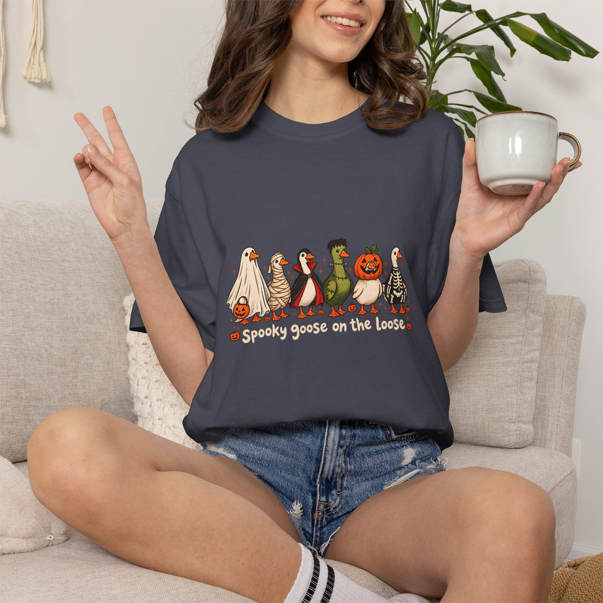 Camiseta divertida de ganso de Halloween Comfort Colors®, camisa de ganso espeluznante, camisa de Halloween, camiseta de ganso esqueleto, camisa de temporada espeluznante, camiseta espeluznante