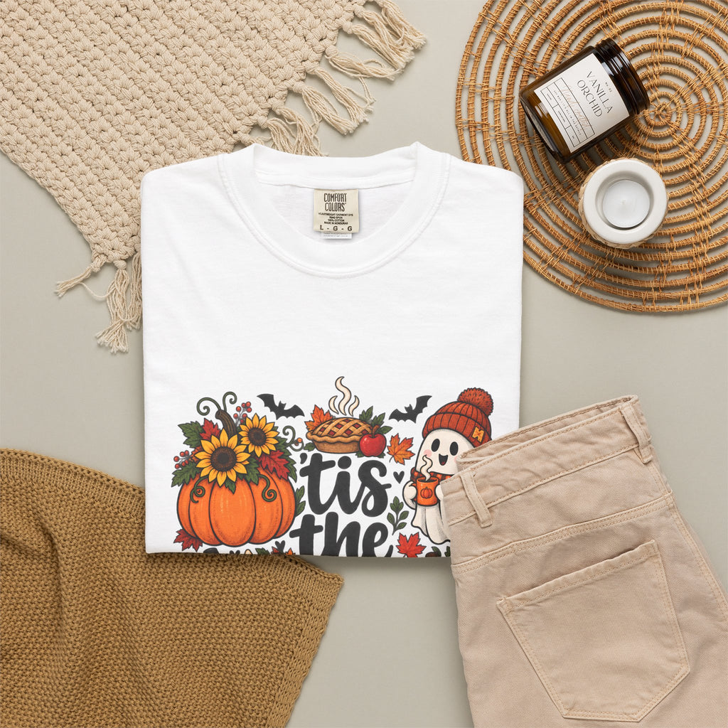 T-shirt Comfort Colors® « Tis the Season », cadeau pour amateur de citrouilles, t-shirt pour l'automne, Thanksgiving et Halloween, t-shirt douillet pour la saison des récoltes pour femmes
