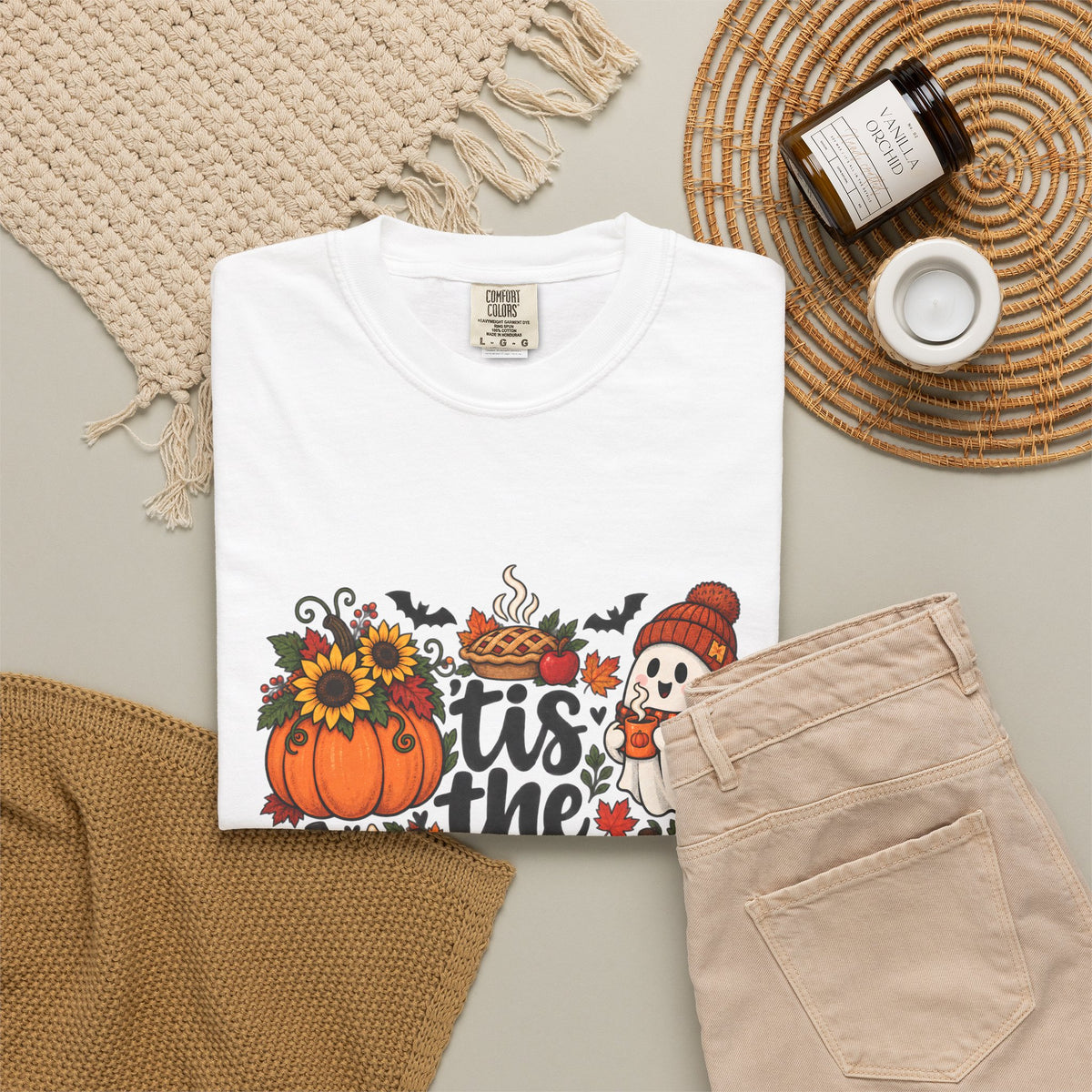 T-shirt Comfort Colors® « Tis the Season », cadeau pour amateur de citrouilles, t-shirt pour l'automne, Thanksgiving et Halloween, t-shirt douillet pour la saison des récoltes pour femmes