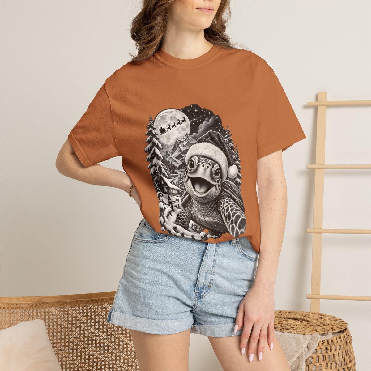Comfort Colors® Christmas Turtle T-Shirt, Cute Sea Turtle Lover Gift, Funny Santa Hat Turtle Christmas Gift, Winter Ocean Animal Graphic Tee