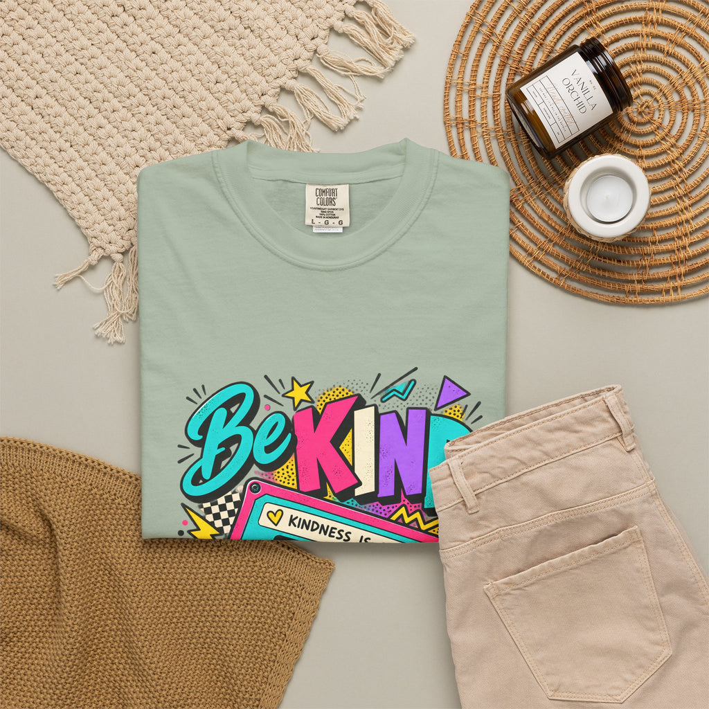 Camiseta Comfort Colors® Be Kind Kindness Is Cool You Can't Rewind, regalo de agradecimiento retro con mensaje de amabilidad, camiseta gráfica positiva con casete de los años 80