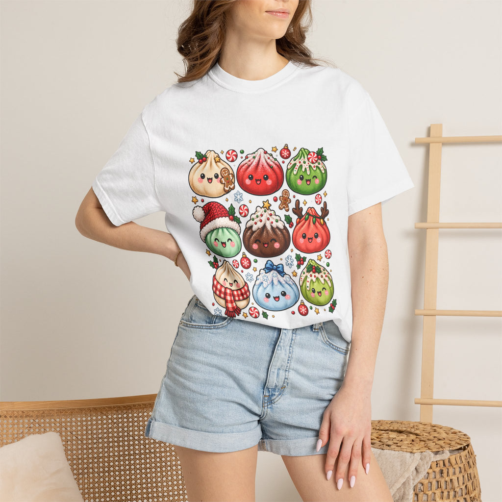 T-shirt de Noël mignon « Comfort Colors® » avec raviolis, cadeau kawaii pour amateur de cuisine pour les fêtes, pour les fans de raviolis, cadeau gourmand de Noël mignon
