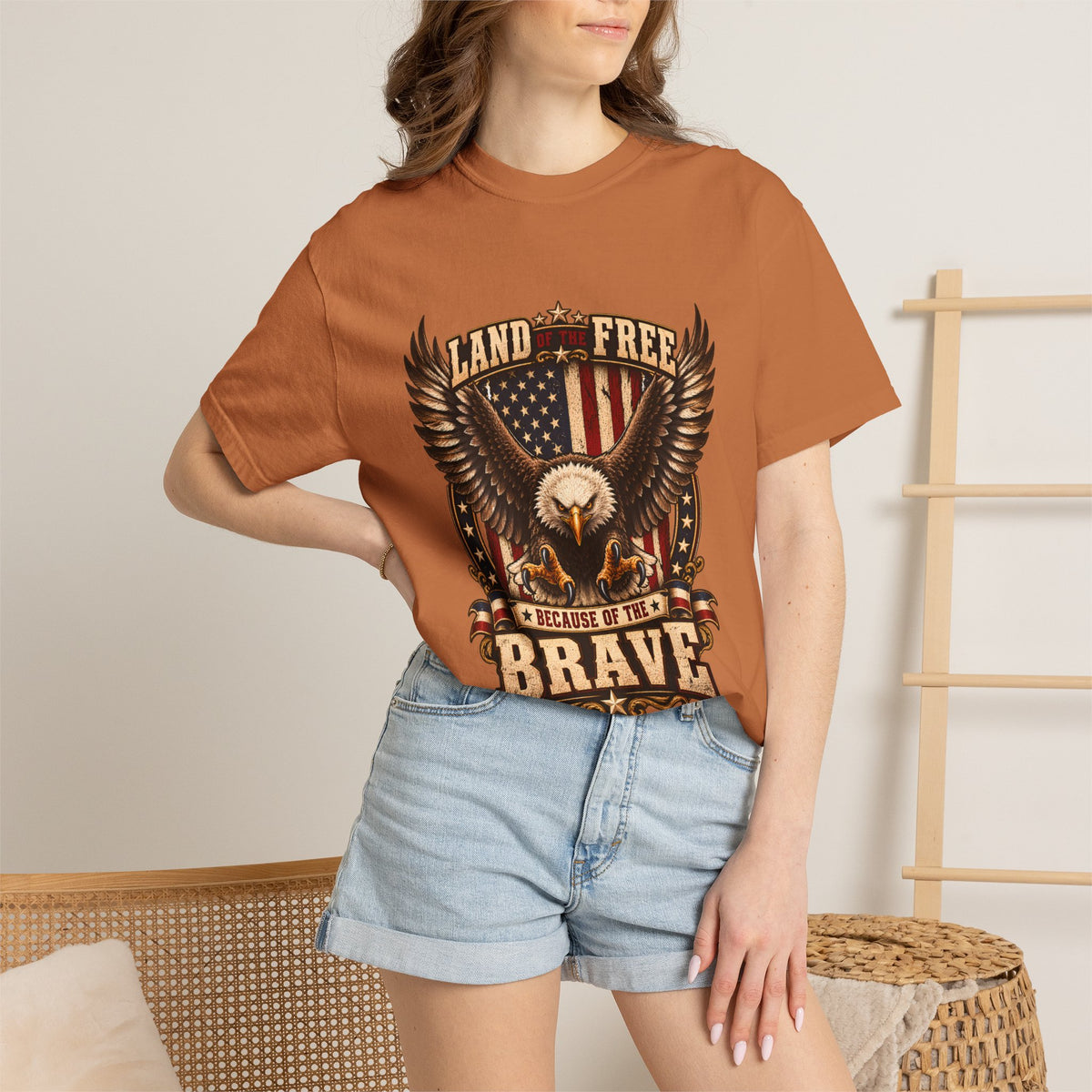 Comfort Colors® Land of the Free Because of the Brave T-Shirt, Patriotic Bald Eagle Gift, American Flag Veteran, Military Support Shirt