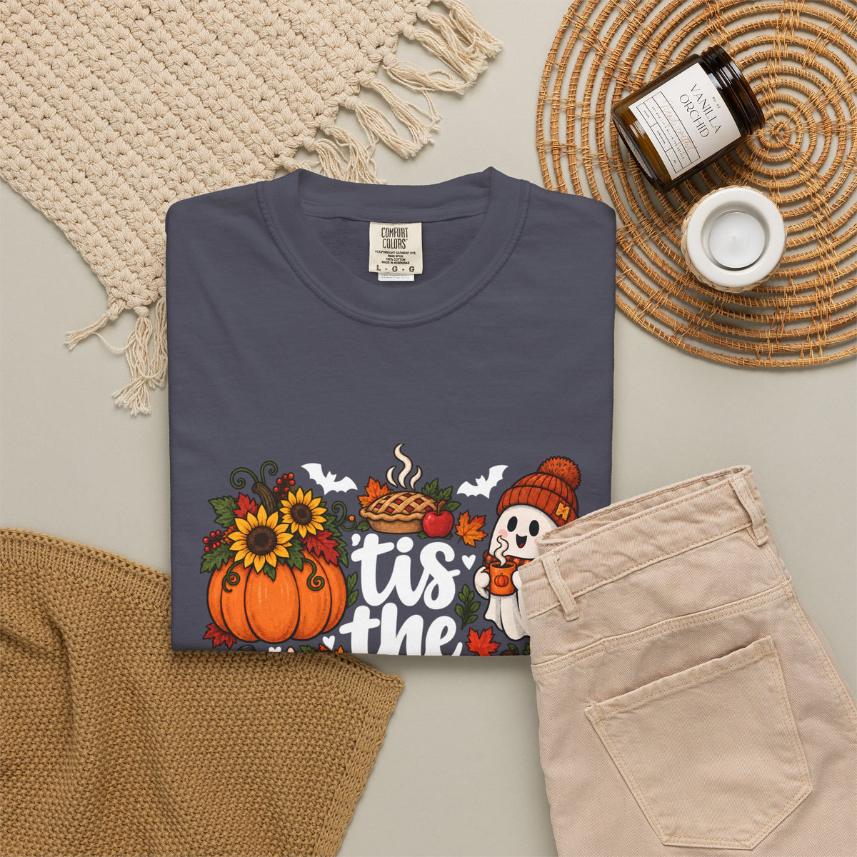 T-shirt Comfort Colors® « Tis the Season », cadeau pour amateur de citrouilles, t-shirt pour l'automne, Thanksgiving et Halloween, t-shirt douillet pour la saison des récoltes pour femmes