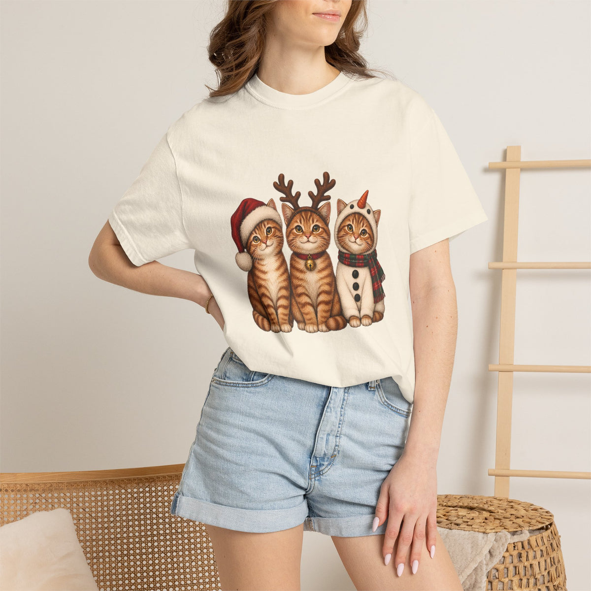 Comfort Colors® Christmas Cats T-Shirt, Cute Holiday Cat Lover Gift, Funny Santa Reindeer Snowman Cats Gift, Festive Kitty Graphic Tee