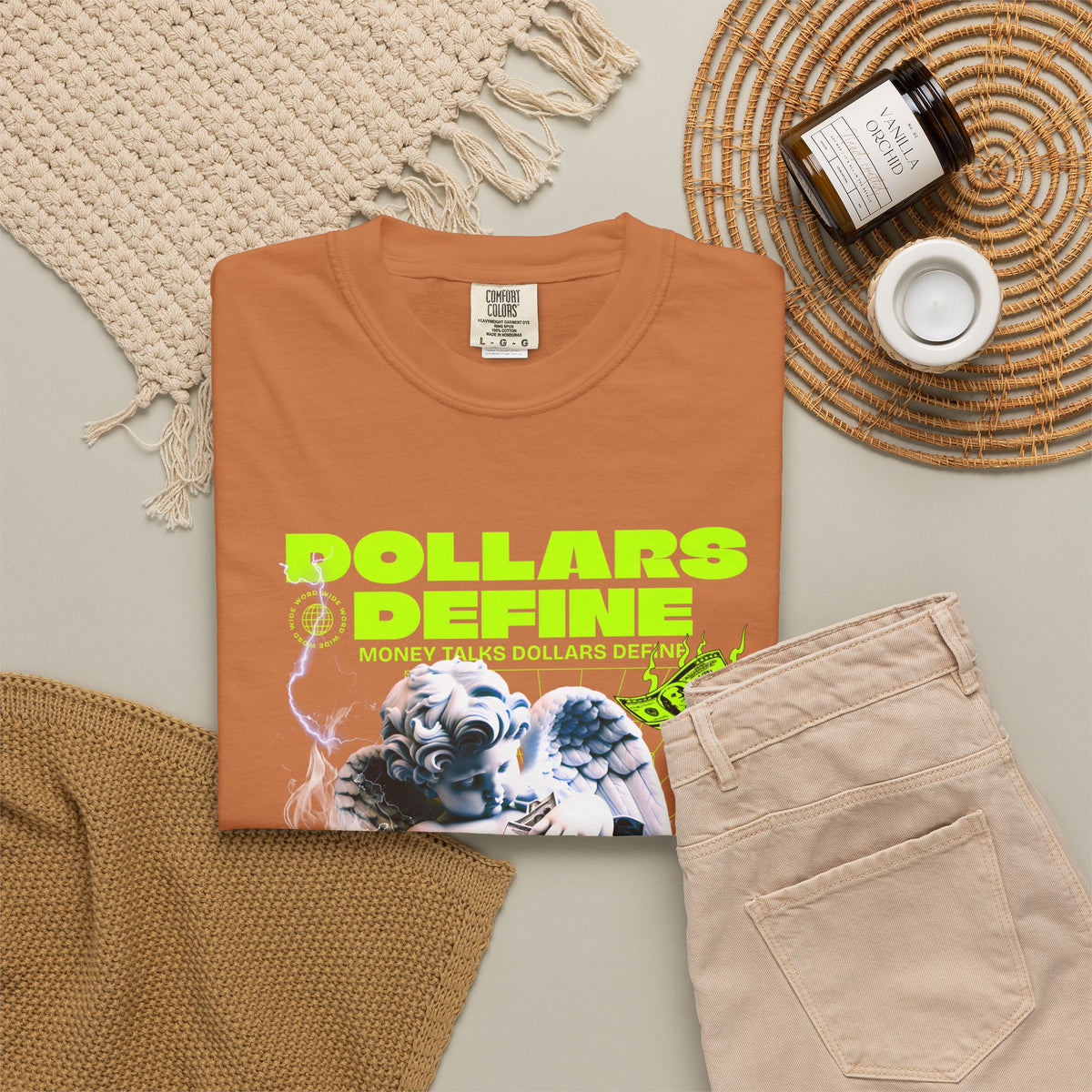 Camiseta de ángel Comfort Colors® Dollars Define Money, camiseta de cultura del esfuerzo, diseño de ropa urbana, regalo motivacional, arte de moda urbana