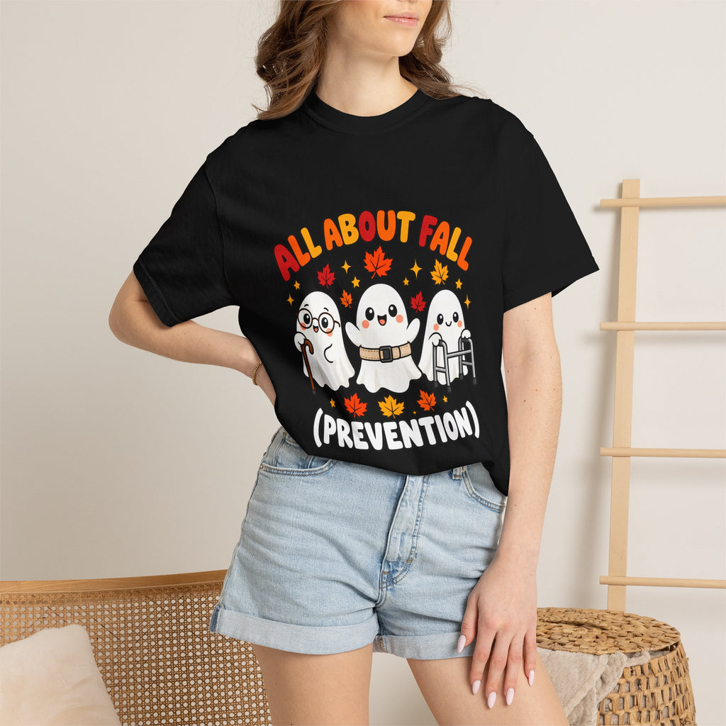 Comfort Colors® All About Fall Prevention T-Shirt, Funny Physical Therapist Gift, Occupational Therapy Humor Gift, Cute Autumn Ghost