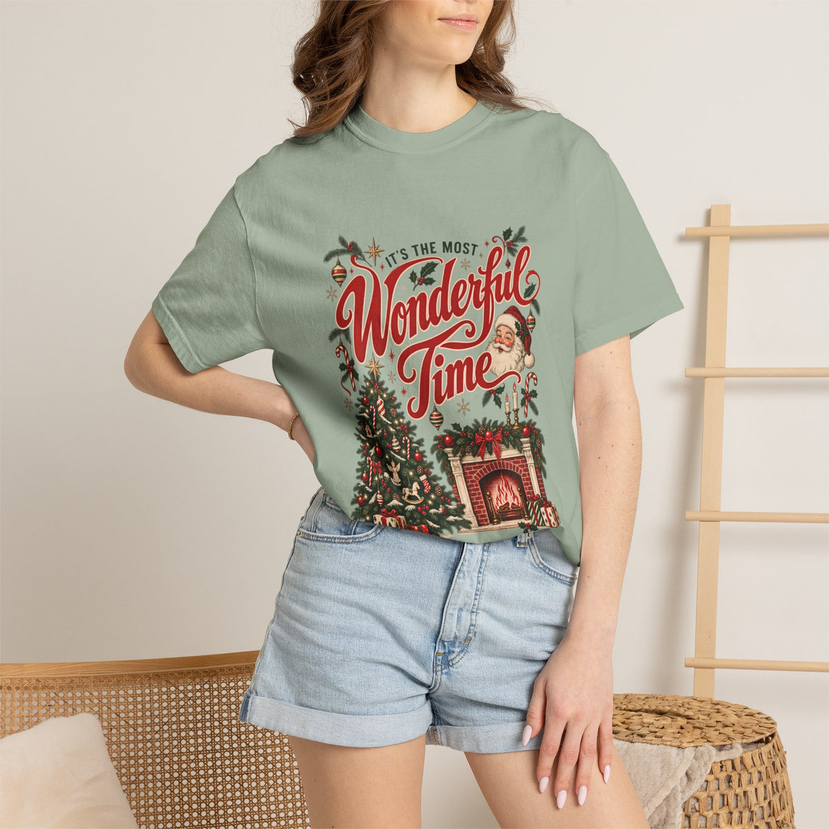 It's The Most Wonderful Time T-Shirt, Vintage Christmas Lover Gift, Santa Holiday Decor Gift, Cozy Christmas Graphic Tee