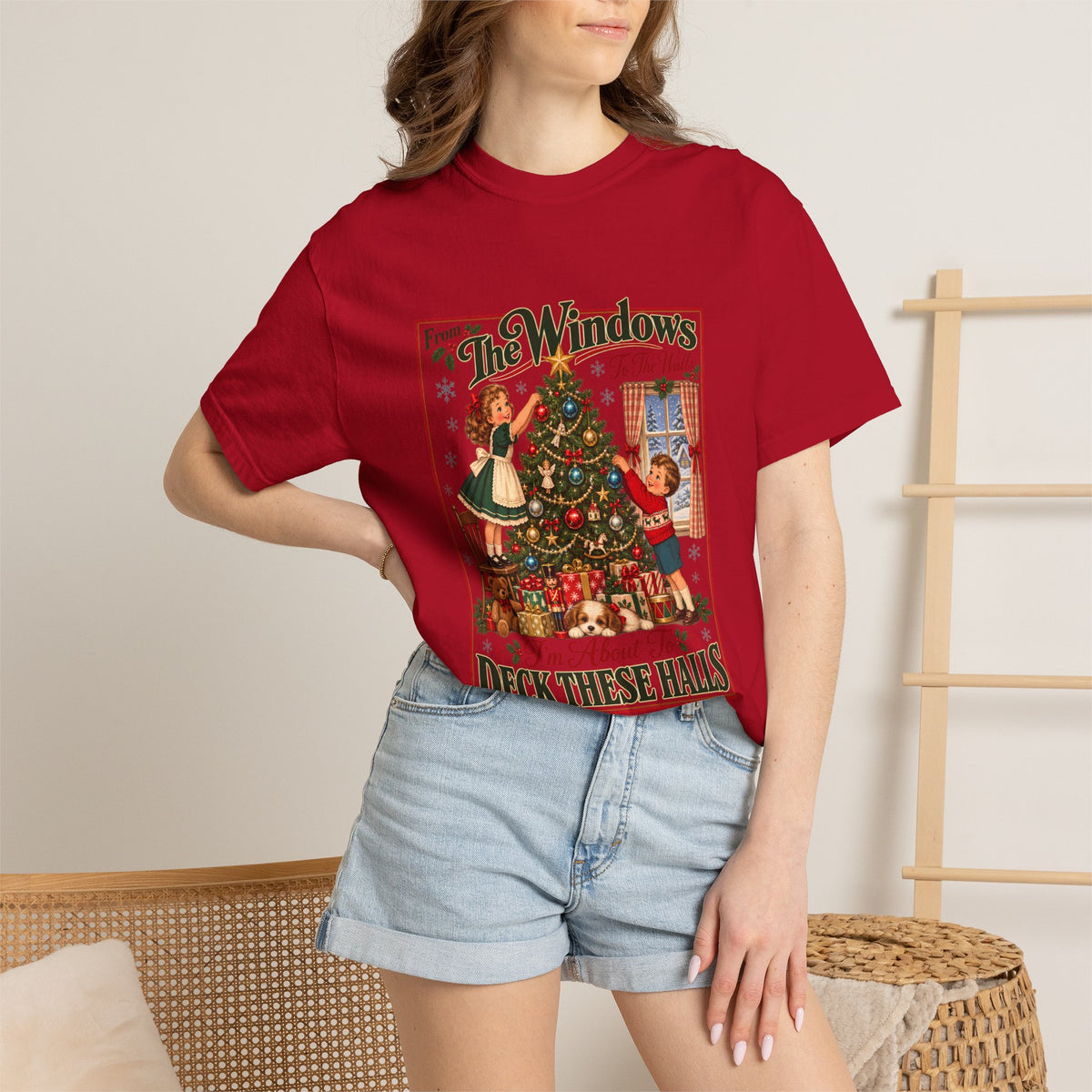 Comfort Colors® From The Windows To The Walls Im About To Deck These Halls T-Shirt, Funny Christmas Decorating Gift, Vintage Christmas