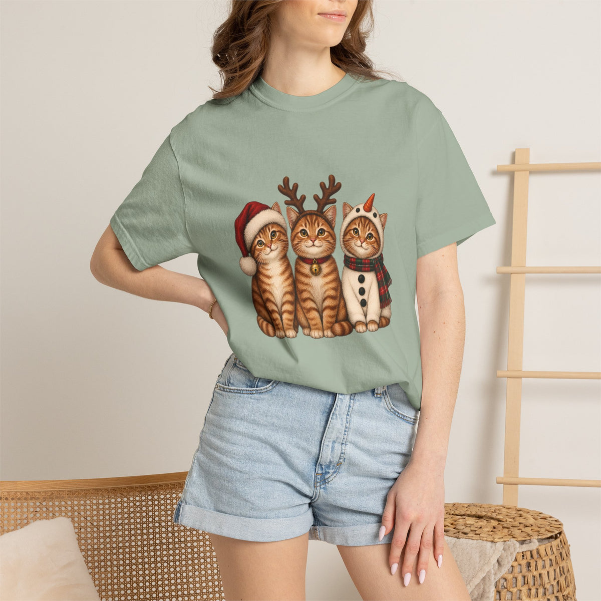 Comfort Colors® Christmas Cats T-Shirt, Cute Holiday Cat Lover Gift, Funny Santa Reindeer Snowman Cats Gift, Festive Kitty Graphic Tee