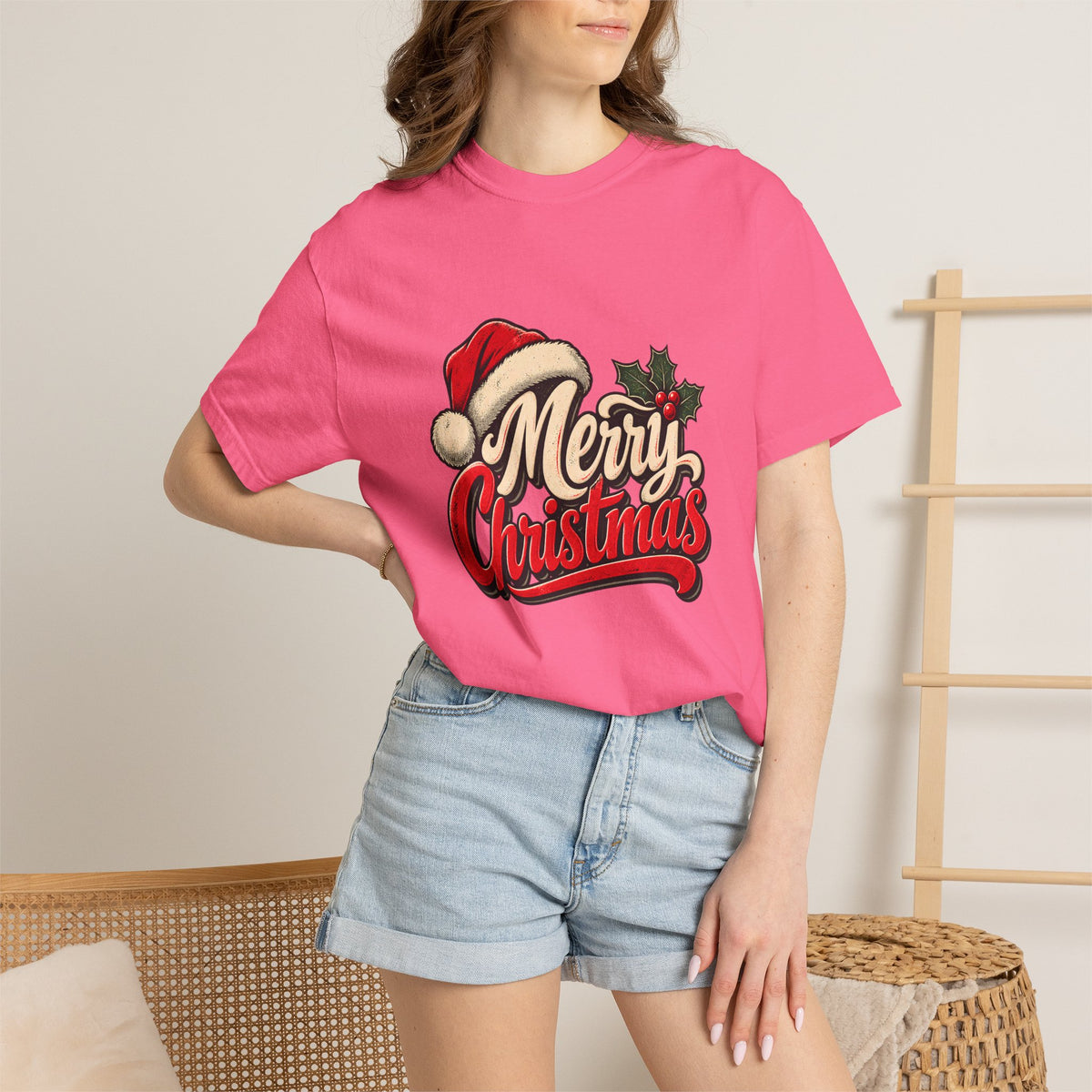 Comfort Colors® Merry Christmas T-Shirt, Vintage Christmas Holiday Gift, Retro Santa Hat Christmas Lover Gift, Festive Holiday Graphic Tee