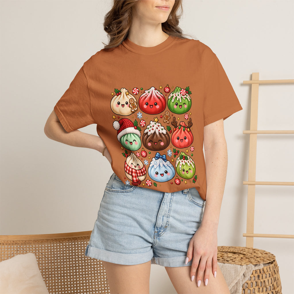 T-shirt de Noël mignon « Comfort Colors® » avec raviolis, cadeau kawaii pour amateur de cuisine pour les fêtes, pour les fans de raviolis, cadeau gourmand de Noël mignon