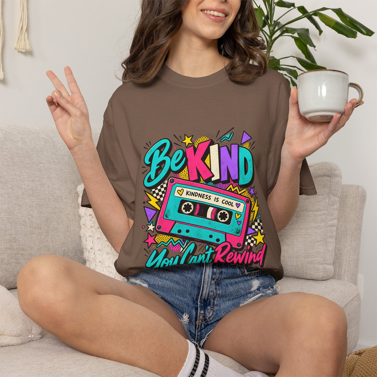 Comfort Colors® Be Kind Kindness Is Cool You Can't Rewind T-Shirt, Retro Kindness Teacher Gift, 80s Cassette Positive Message Graphic Tee