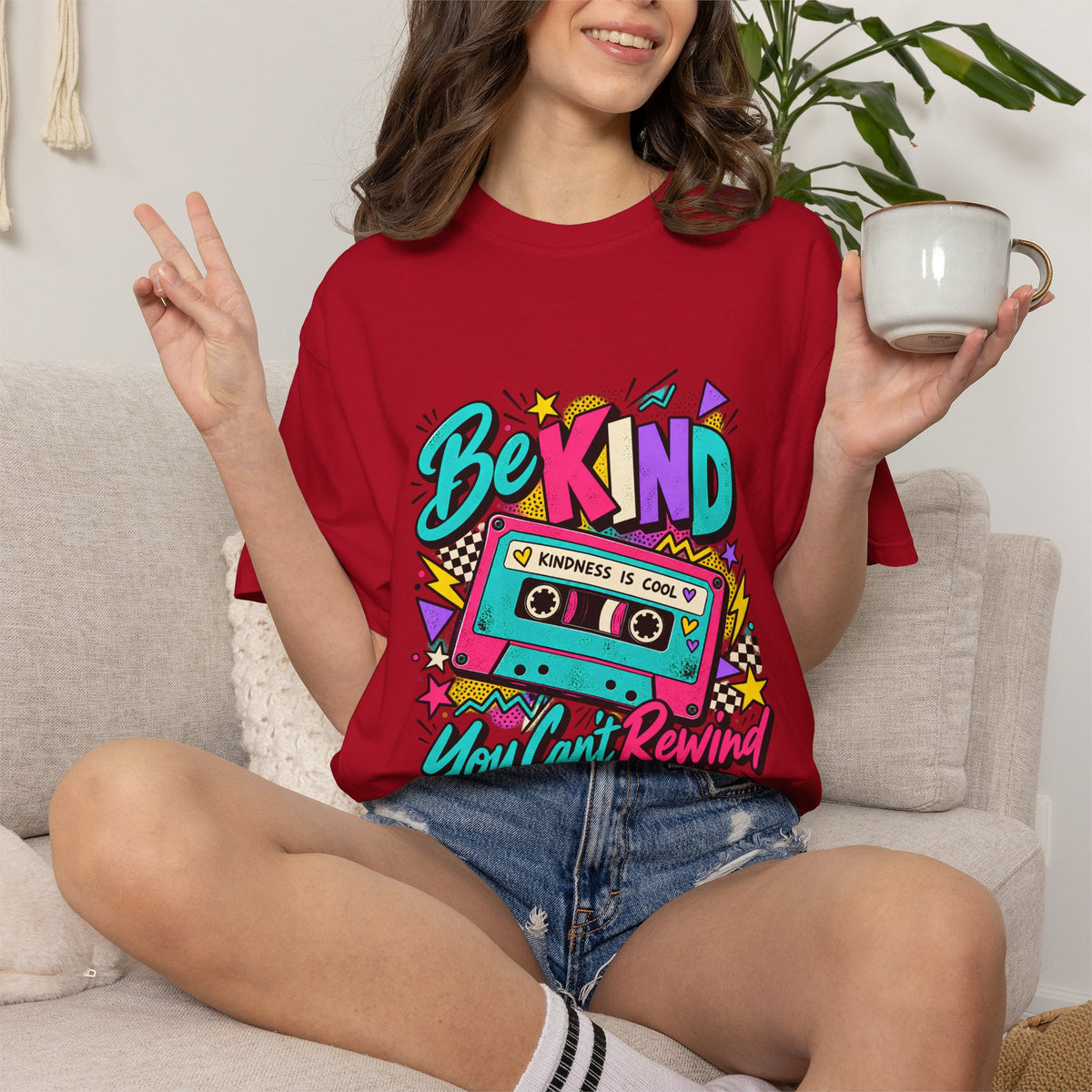 Comfort Colors® Be Kind Kindness Is Cool You Can't Rewind T-Shirt, Retro Kindness Teacher Gift, 80s Cassette Positive Message Graphic Tee